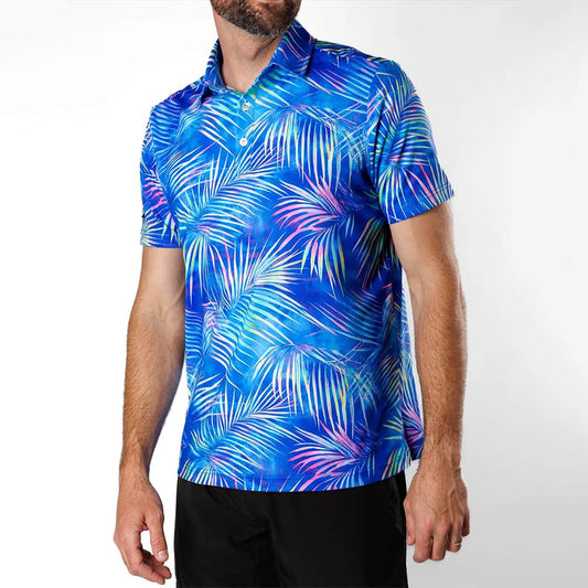 Adam Sandler Good Morning America 2025 Blue Leaf Print Polo Shirt